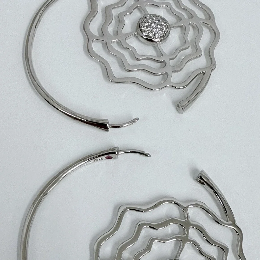 Lauren G Adams Large Rose Pave Earrings LGA Silver Tone Metal For Pierced Ears